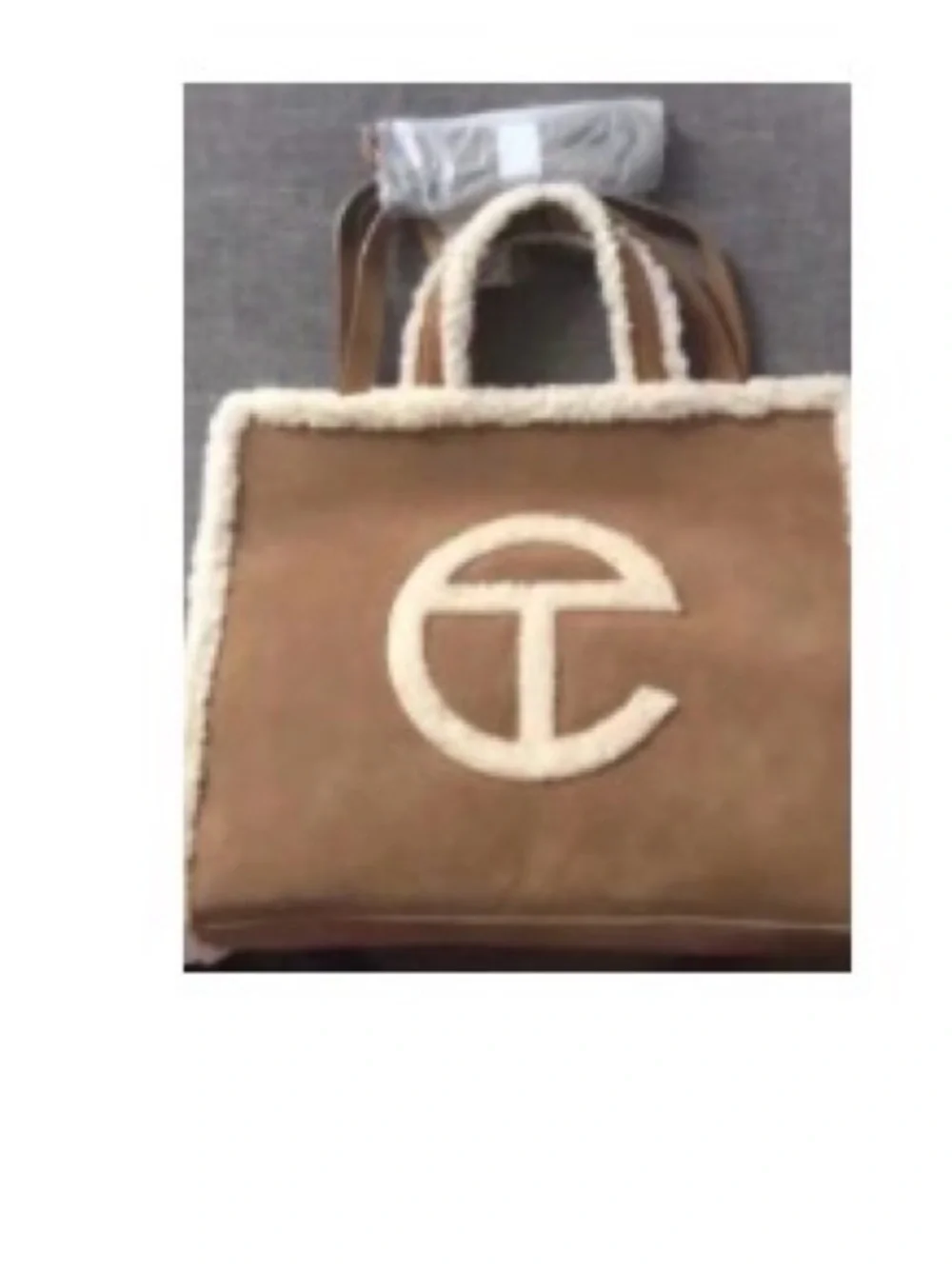 Shearling Trim Suede Tote Bag - Brown